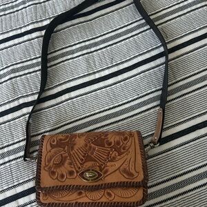 Vintage Tan Embossed Crossbody Bag